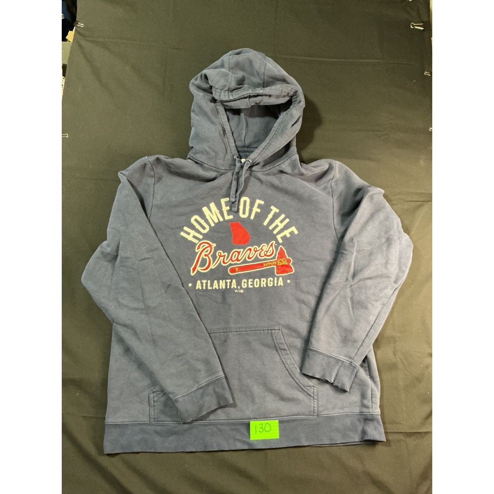 Atlanta Braves Hoodie Home of the Braves Navy Blue Pullover Sweatshirt Mens L